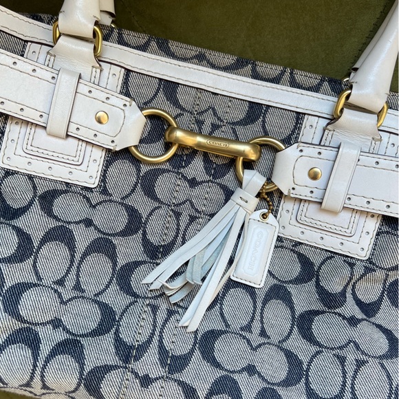Coach Signature Rare Denim Collection Chelsea Optic Blue White Handbag Satchel - Picture 2 of 15